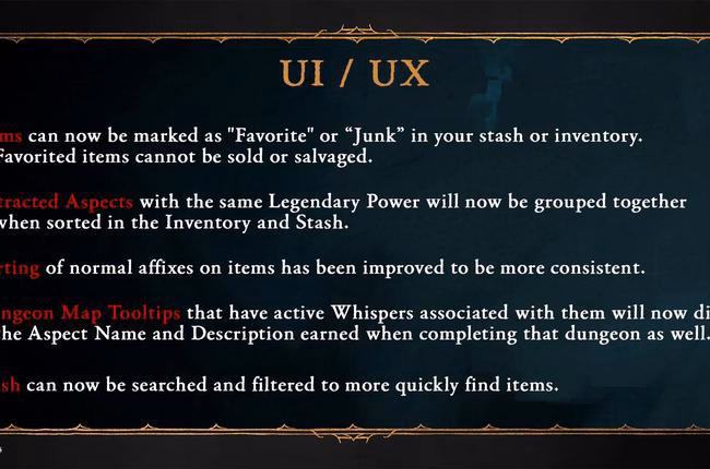 Summary of UI &amp; UX Enhancements for Diablo 4 Season 2