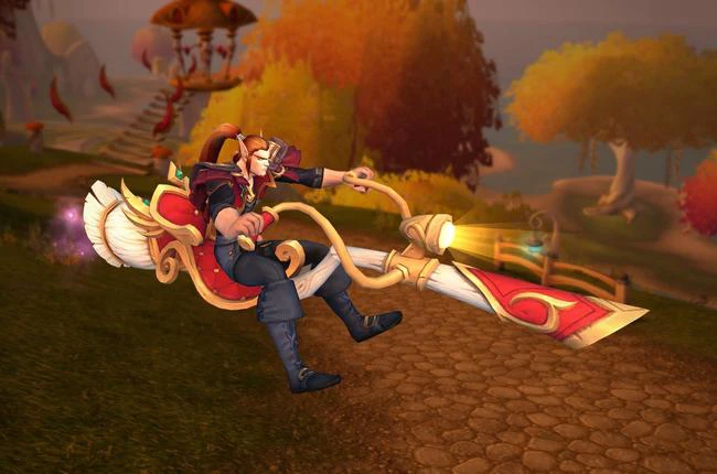 February 2025 Trading Post Merchandise - Silvermoon Sweeper & Elegant Crimson Lunar Festival Garb