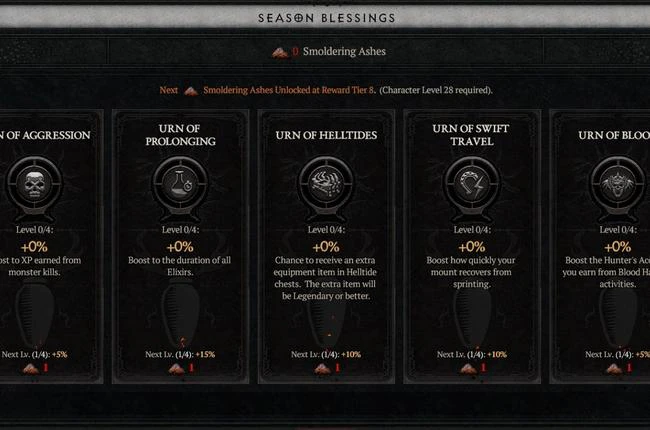 Diminishing Embers and Blessed Season Requirements - Diablo 4 Season 2