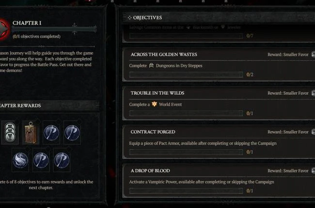Season 2 Objectives in Diablo 4 are not Progressing