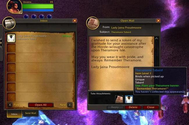 Complete the Theramore's Fall Scenario at Level 35 to Earn the Mini Mana Bomb and Theramore Tabard