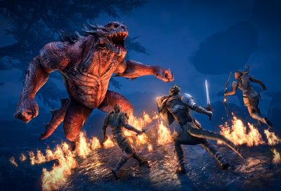Twelve-player raid group clearing an ESO Trial encounter