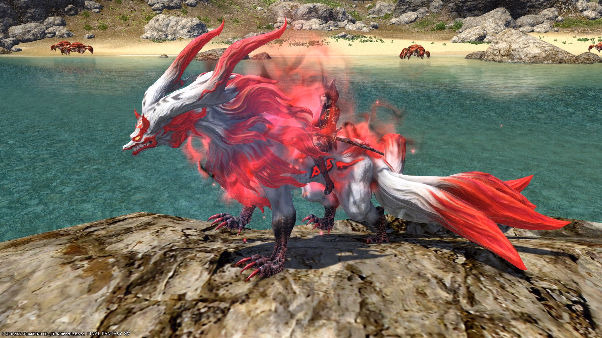 The Kamuy of the Nine Tails wolf mount standing in FFXIV Stormblood