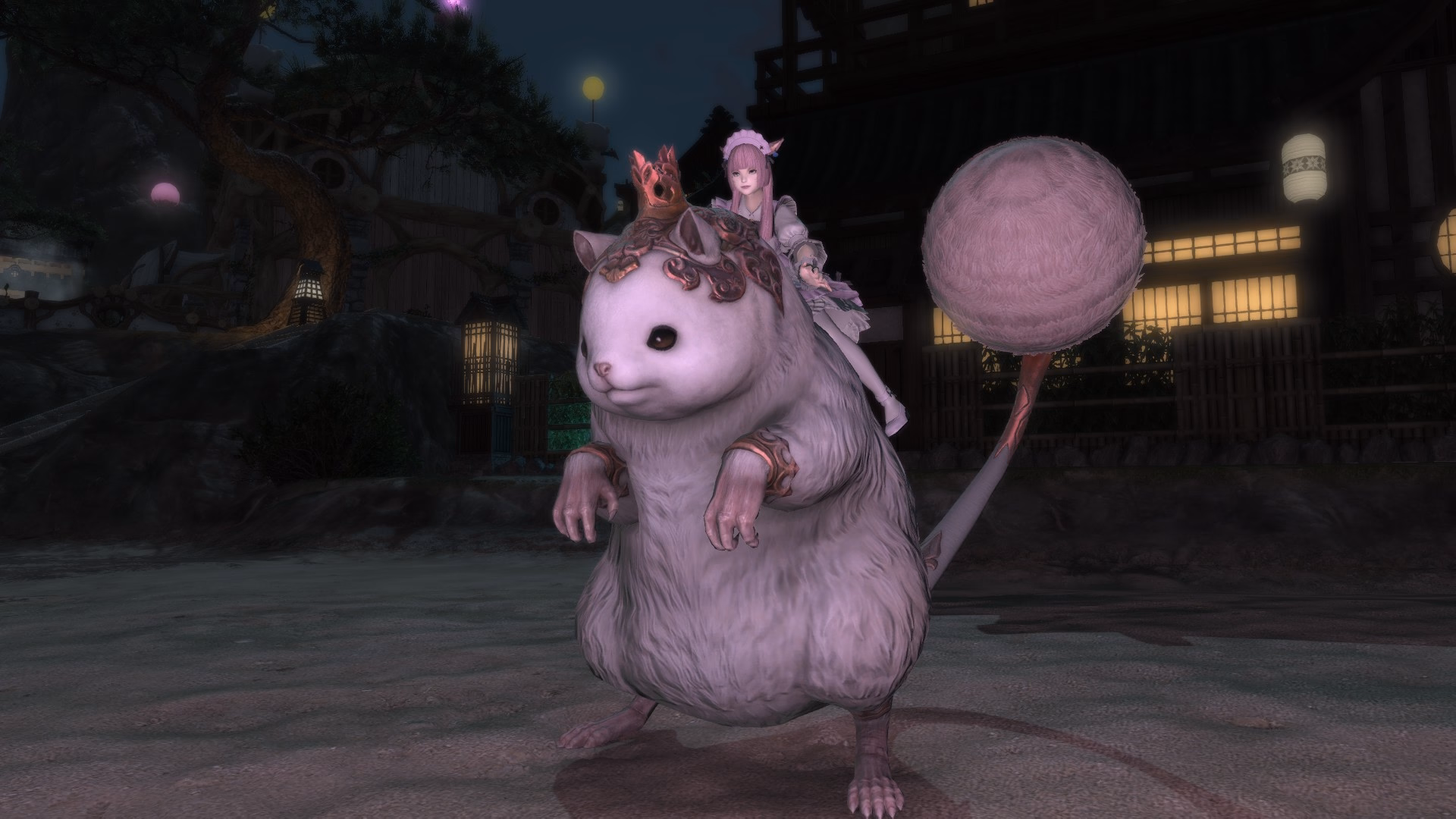 FFXIV Silkie Mouse mount, a fluffy hamster-like Sil’dihn Subterrane reward with a pom-pom tail and tiny crown