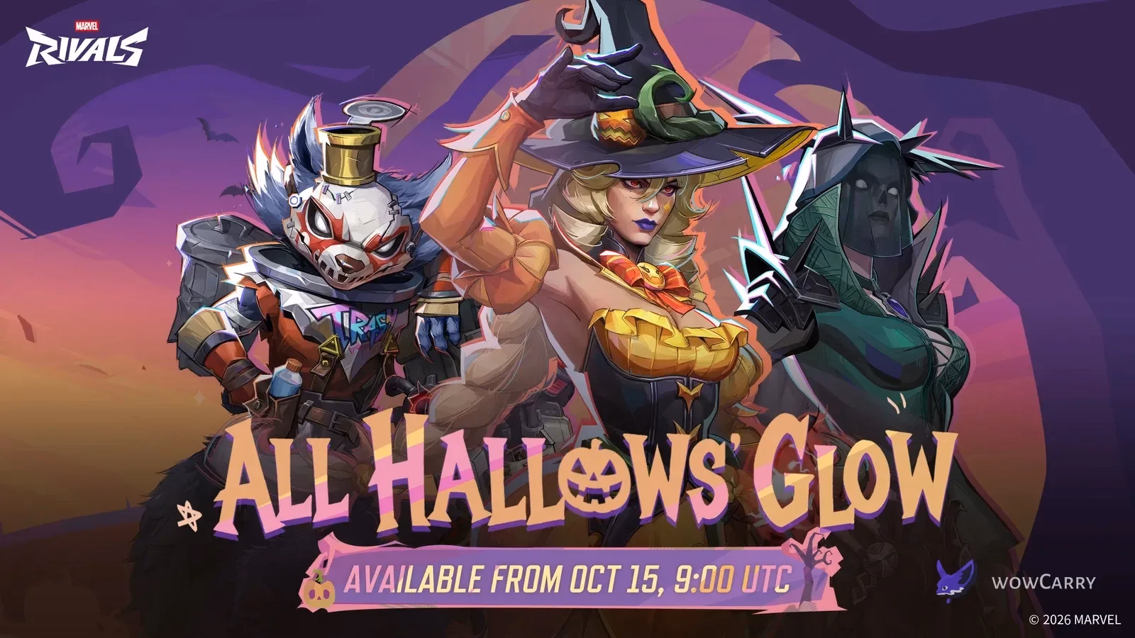 Rocket, Scarlet Witch and Hela in All Hallows’ Glow artwork