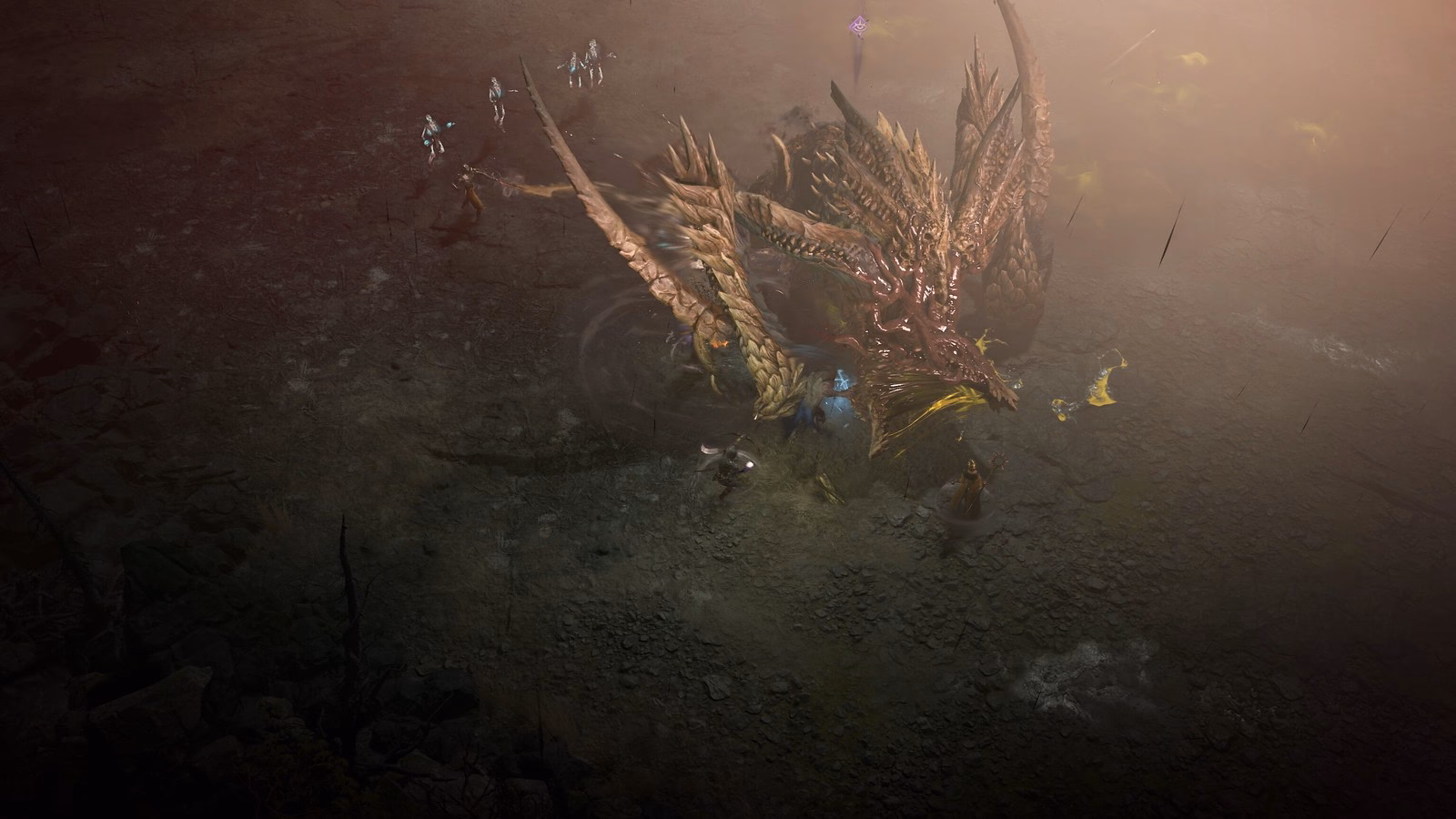 Players fighting a world boss together in Diablo 4 open world