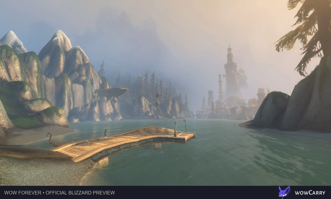 Zephras Isle buildings and waterways in WoW Forever