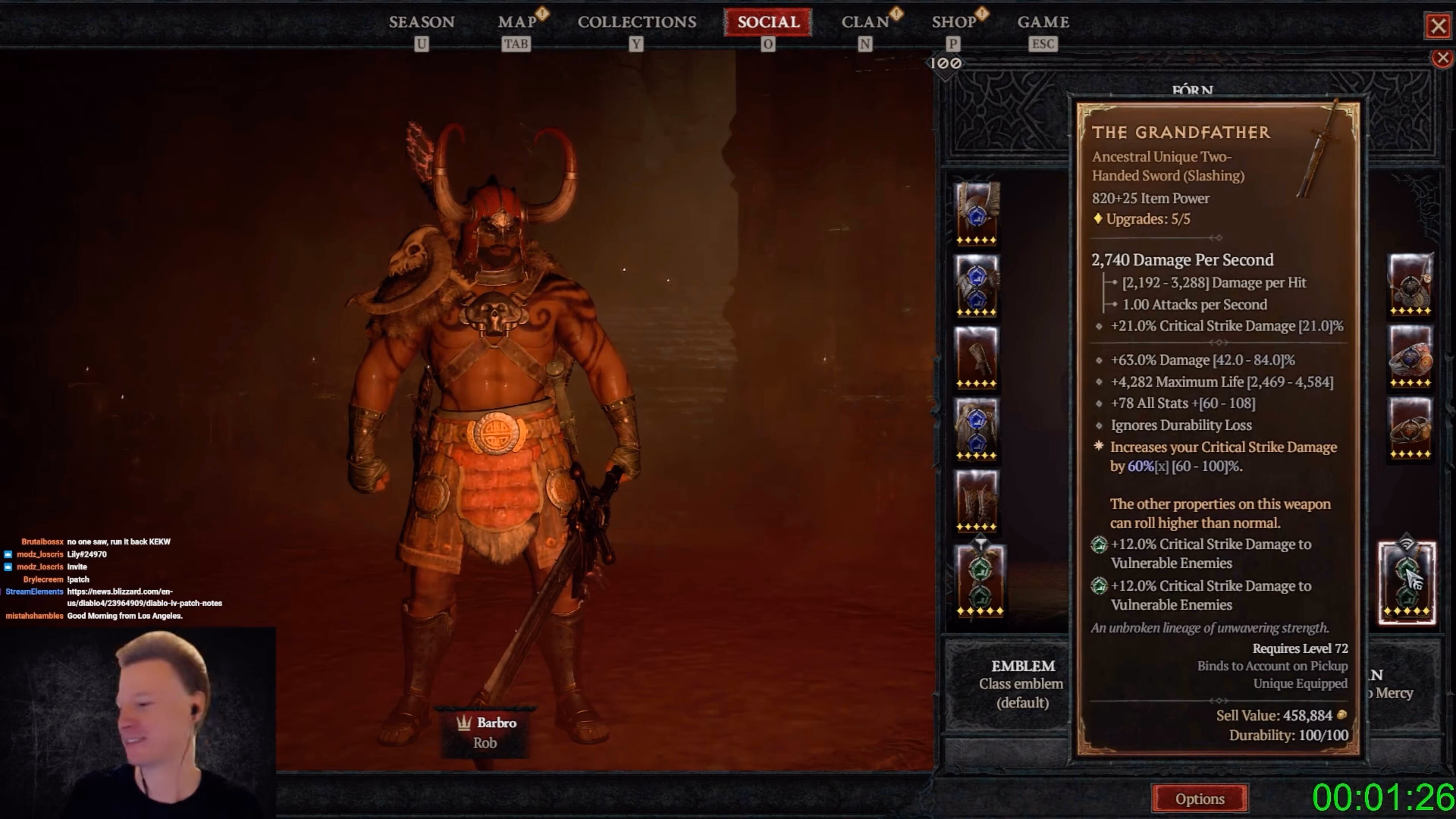 The Grandfather Mythic Unique two-handed sword in Diablo 4