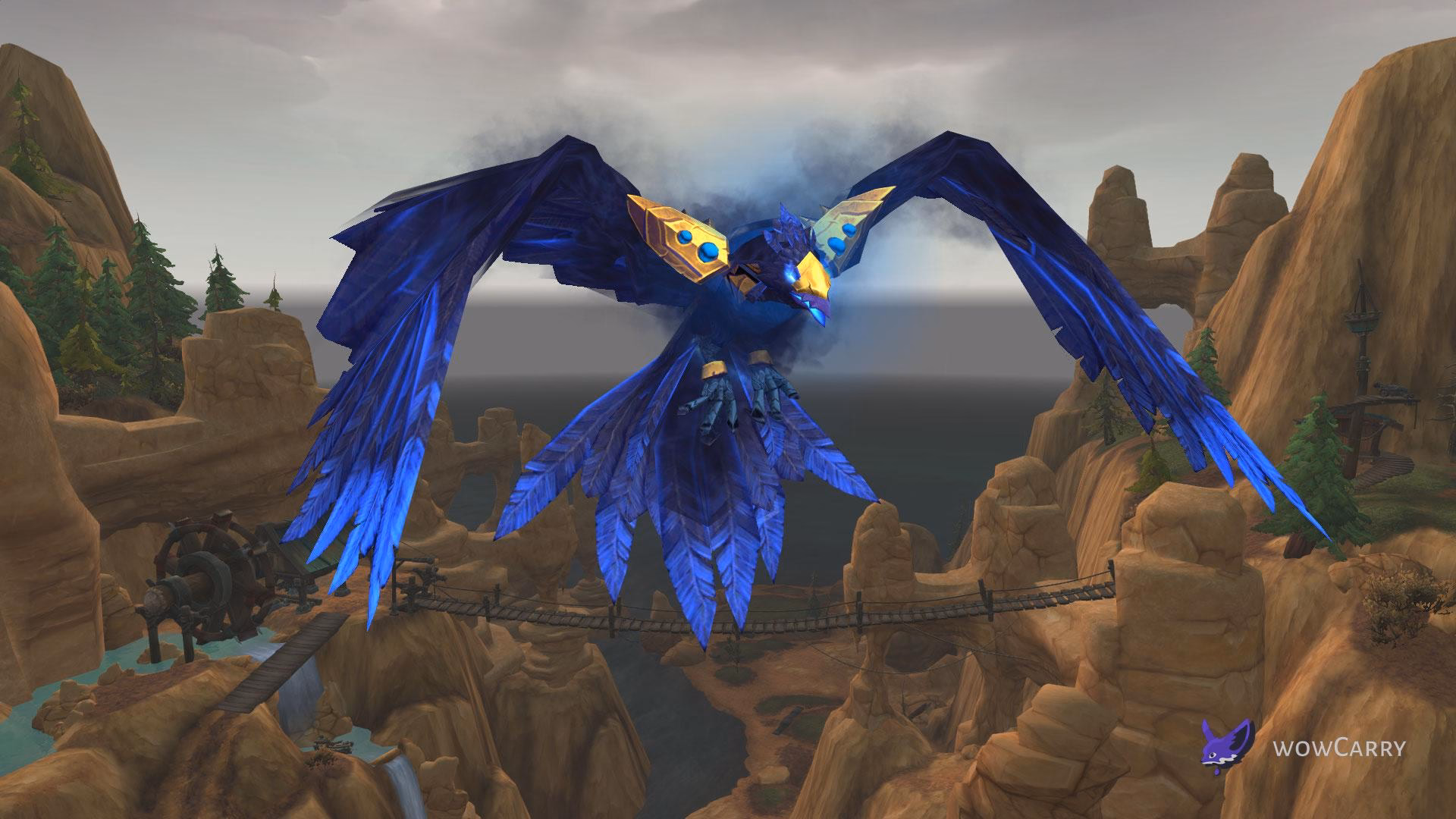 Thrayir, Eyes of the Siren Stormcrow mount soaring over Siren Isle in World of Warcraft