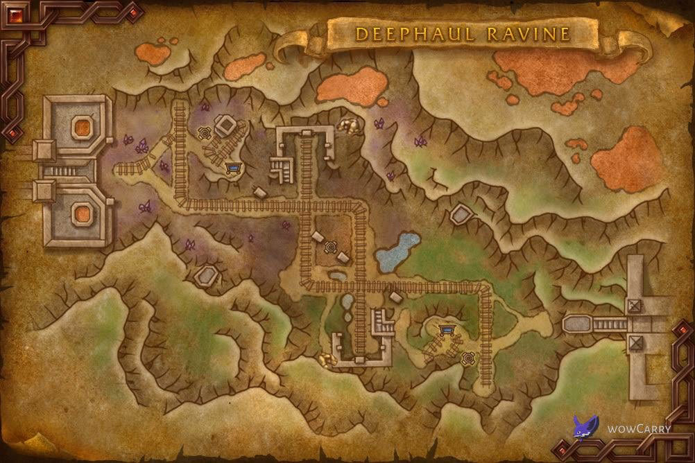 Deephaul Ravine battleground map showing mine cart tracks and objectives