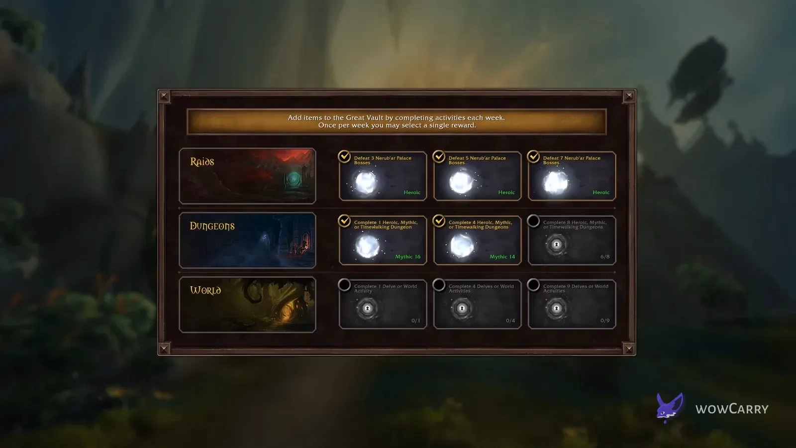 Blizzardâs November 2023 Great Vault development preview with Raid, Dungeon and World rows and prototype completion counts