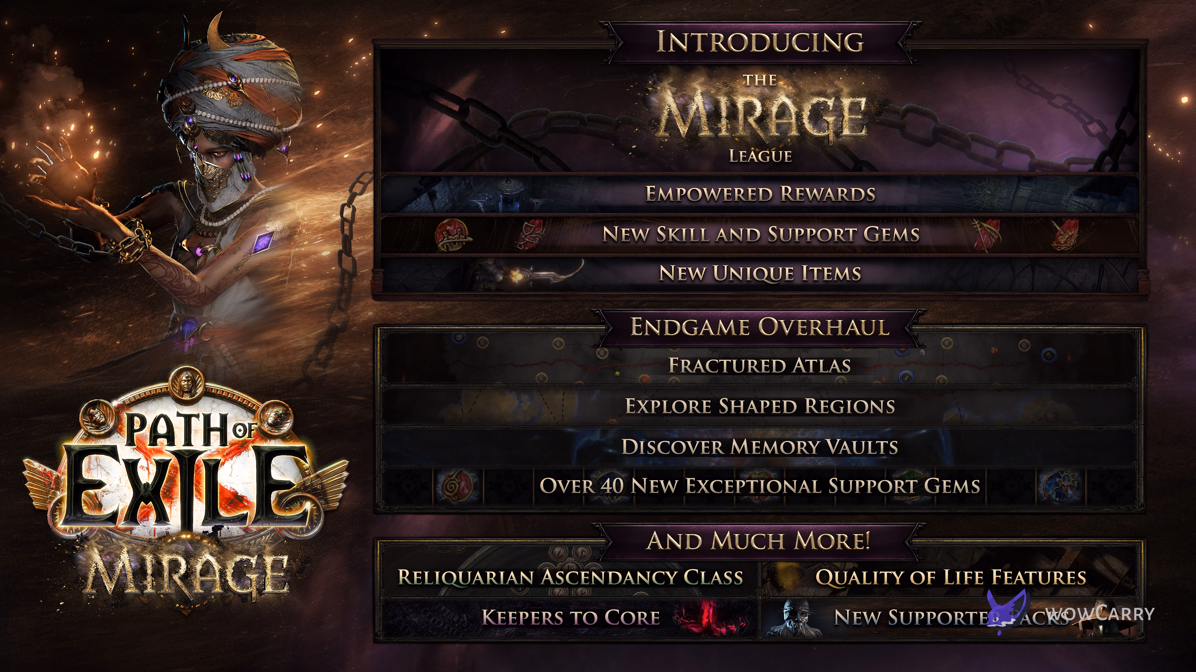 Path of Exile Mirage 3.28 league official infographic