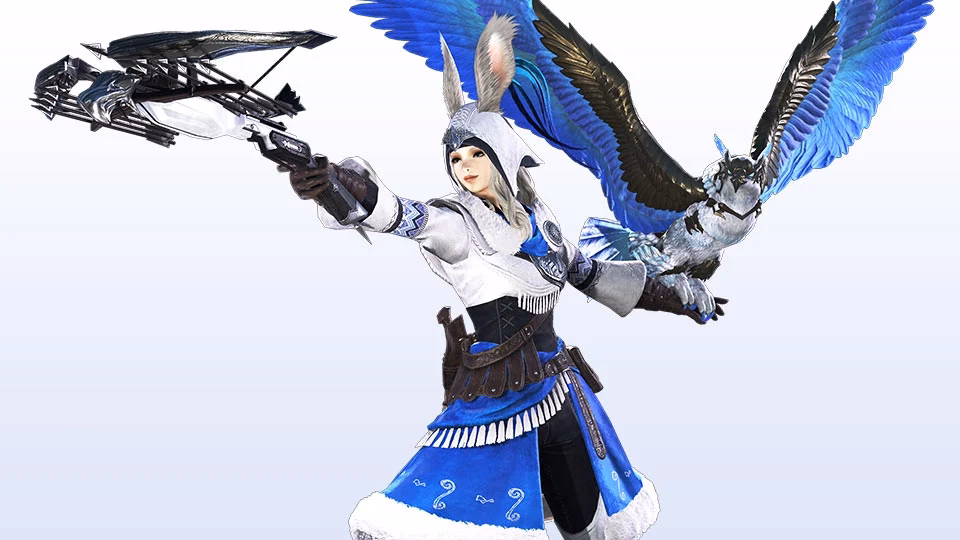 Zephyr aiming a crossbow beside an avian companion in official Evercold artwork