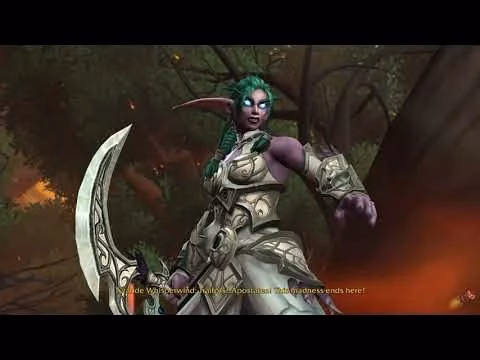 Tyrande holding her glaive during the Prophet of the Flame cutscene