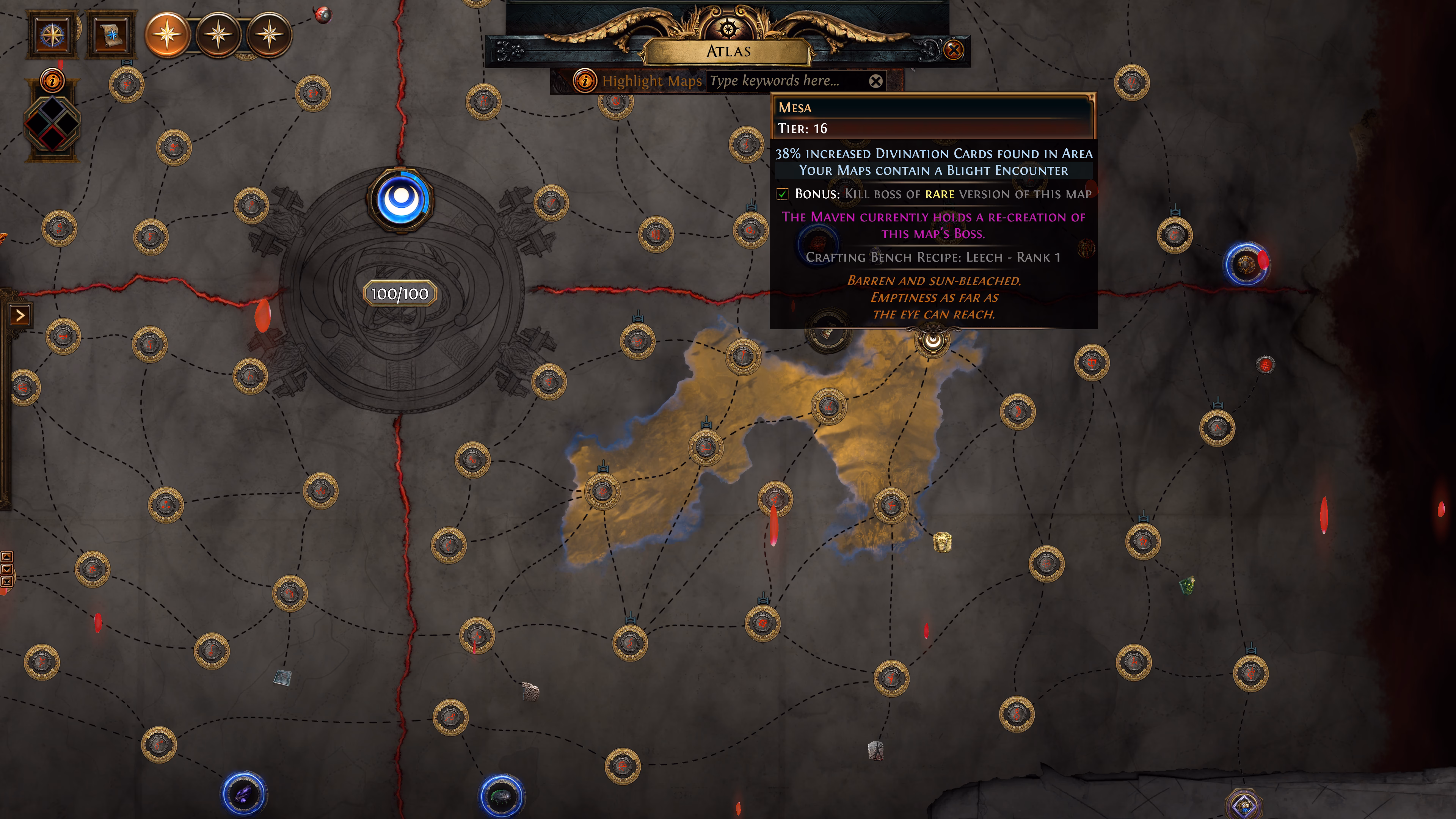 Path of Exile 3.28 Atlas with an Astrolabe Shaped Region