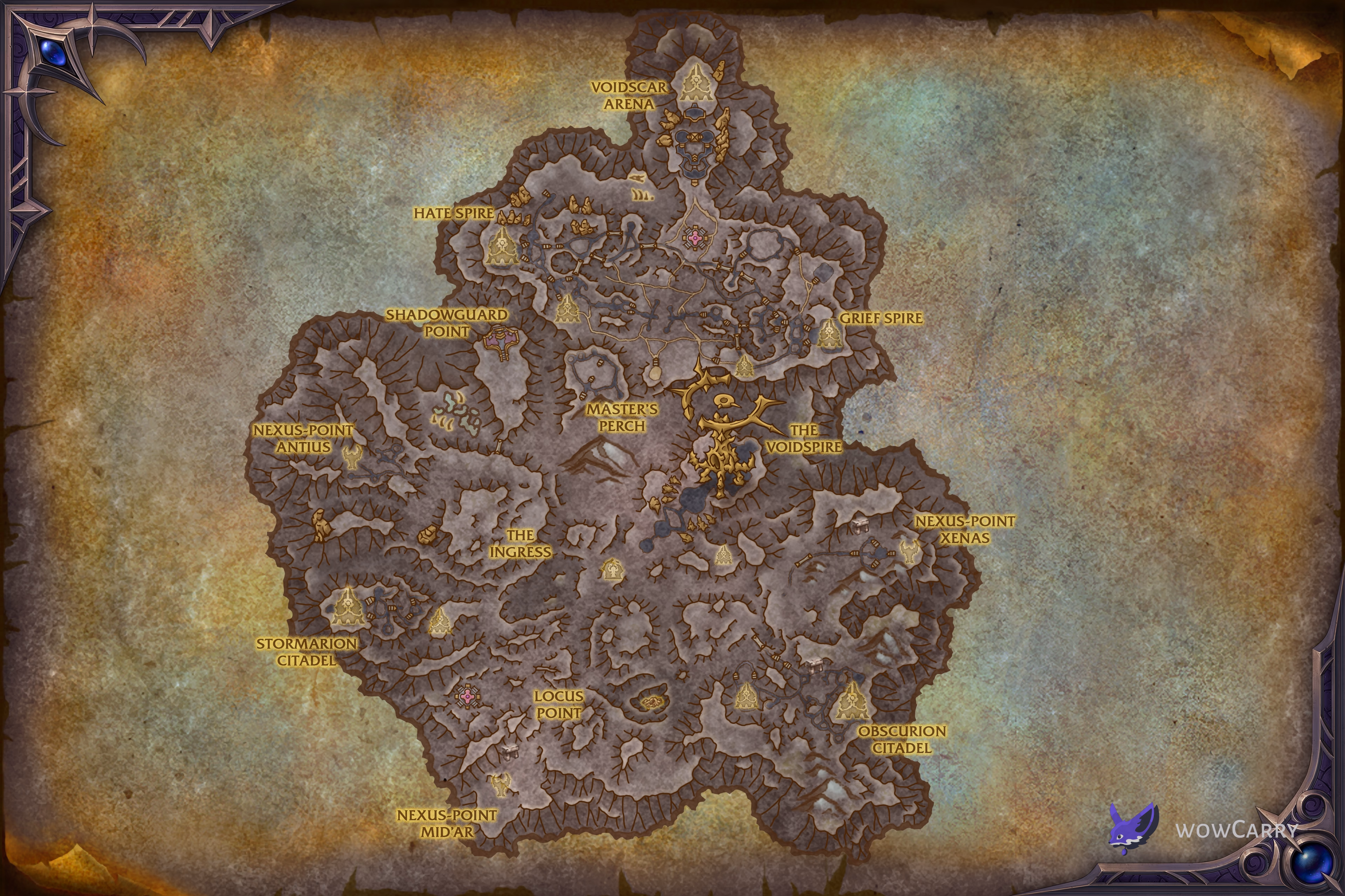 Voidstorm zone art with Void Assaults, Ritual Sites and the Voidspire raid in WoW Midnight Season 1