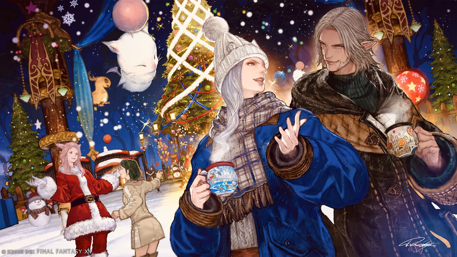 FFXIV Starlight Celebration 2025 official event art showing festive winter holiday scene in Eorzea