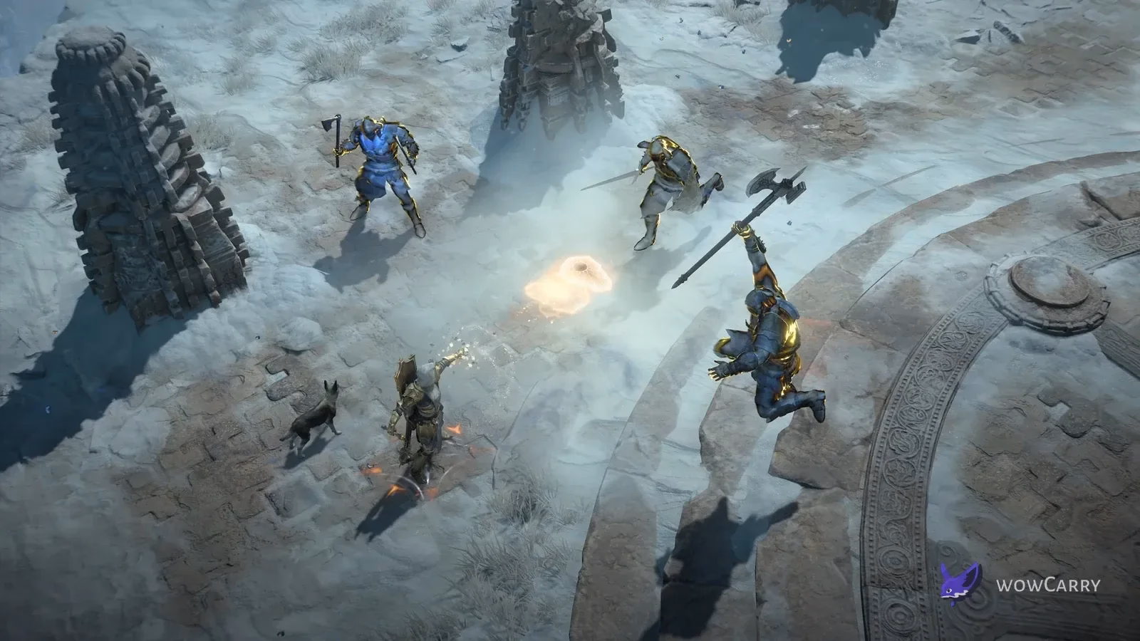 Diablo IV seasonal gameplay in a ruined stone arena