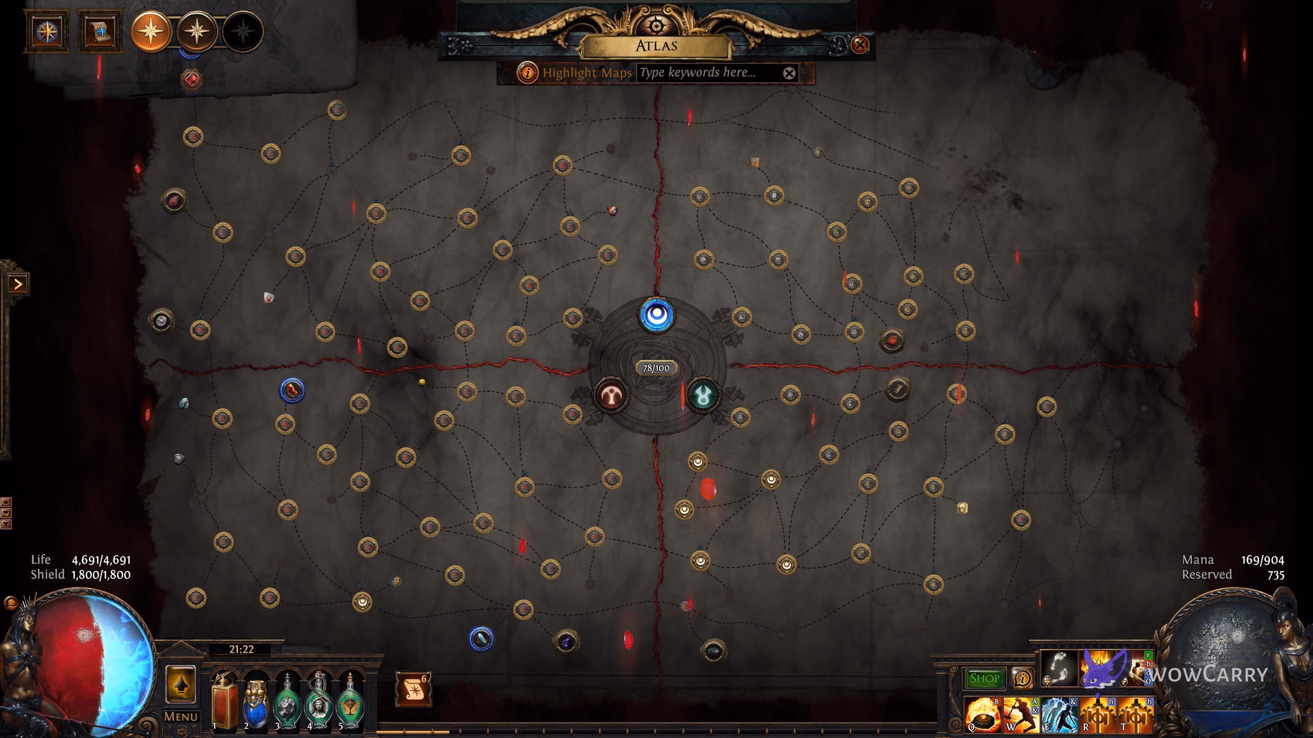 The fractured 3.28 Atlas of Worlds endgame map screen