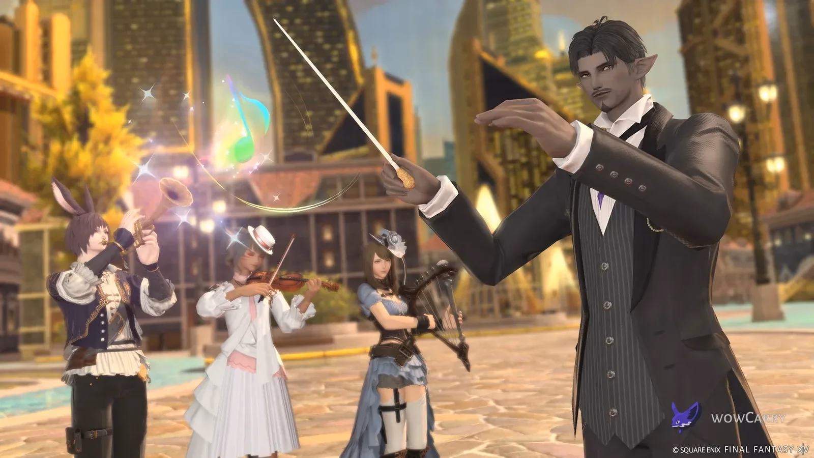 A character conducting an ensemble in Square Enix’s official Conduct emote preview