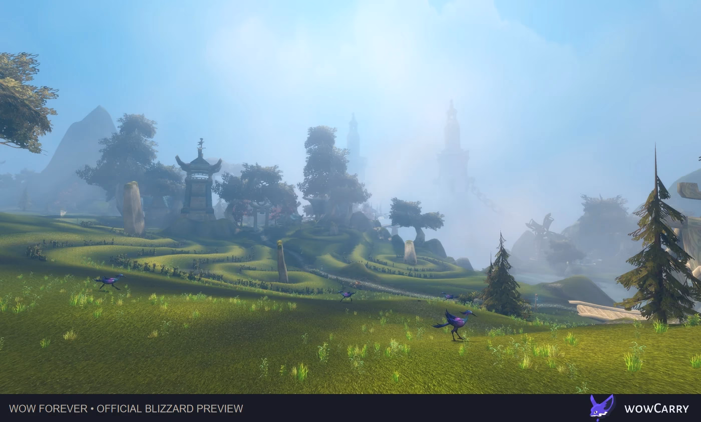 A new WoW Forever frontier settlement and surrounding landscape