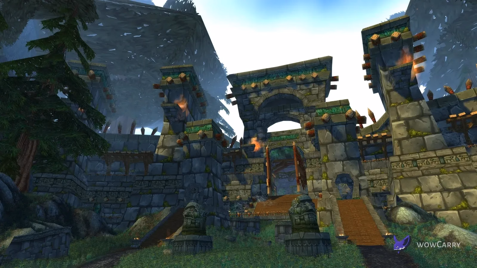 Zul’Aman fortress entrance and stairways in Ghostlands