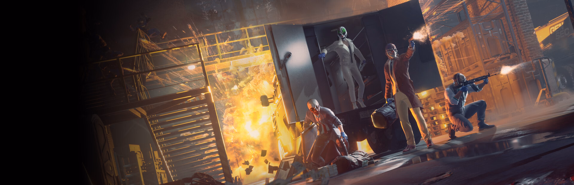 PAYDAY 3 official key art showing the heist crew in action