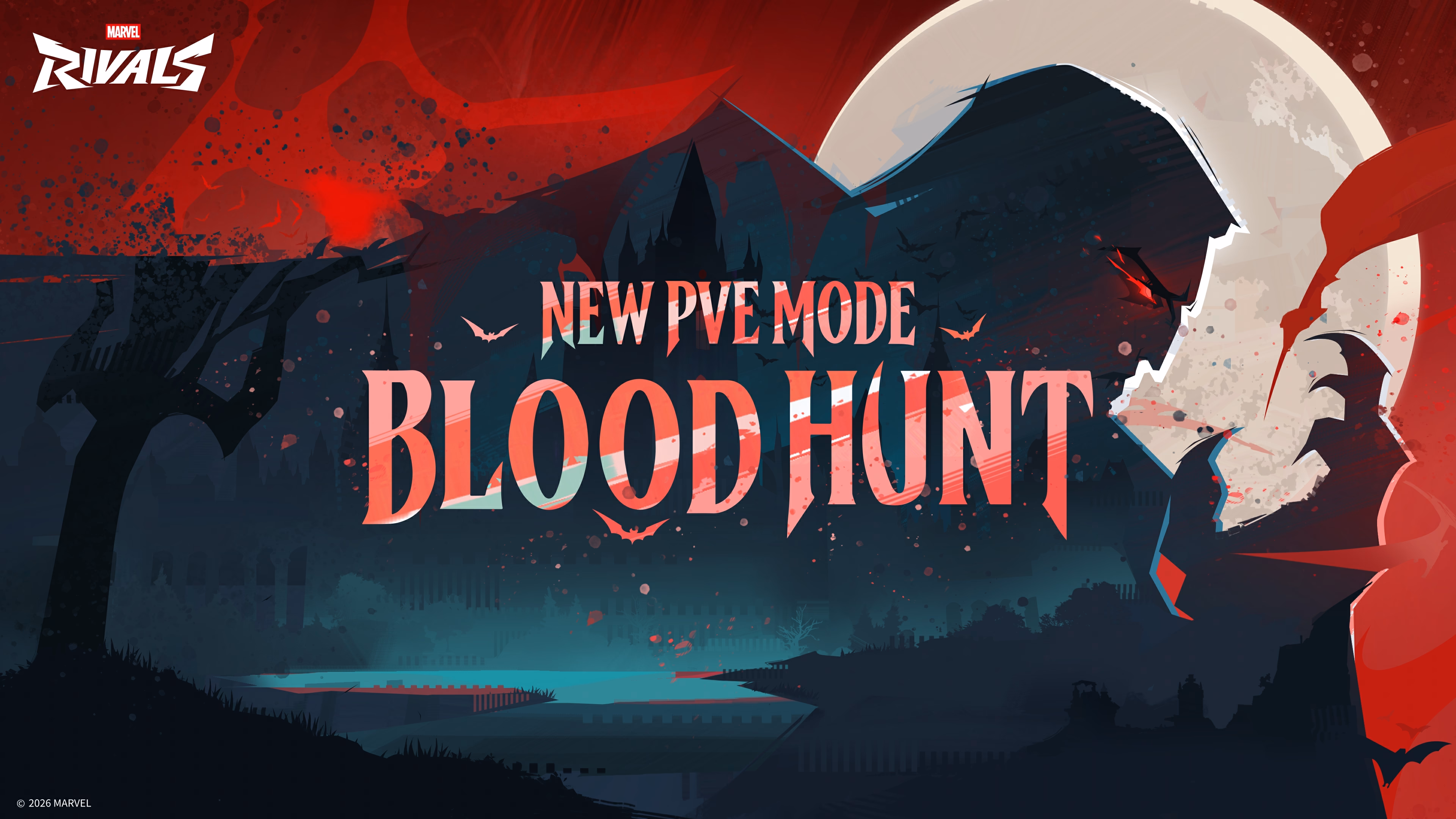 Marvel Rivals Blood Hunt PvE mode official key art featuring Dracula