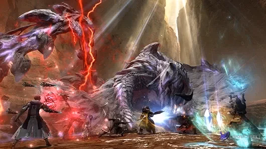 FFXIV adventurers fighting Guardian Arkveld in The Windward Wilds