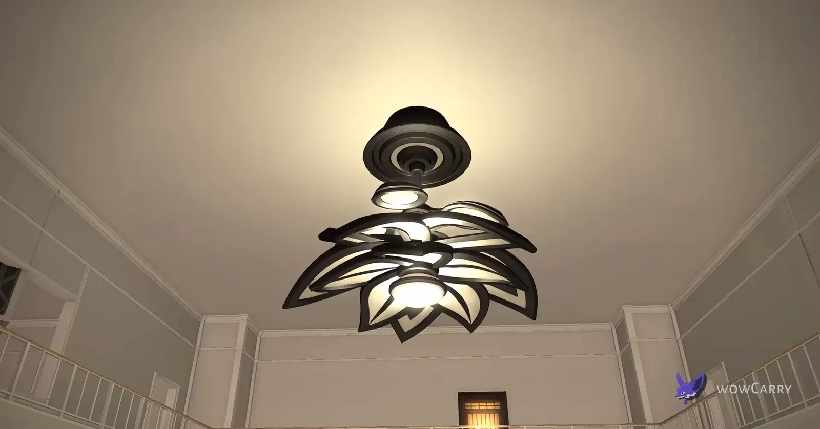 Forged Leaves Ceiling Light installed overhead, with dark metal leaf shapes surrounding glowing white lights