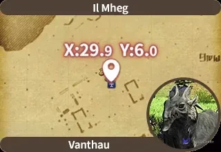 Official Il Mheg map locating Vanthau at X29.9 Y6.0 for Pilgrim’s Traverse entry