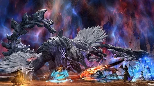 FFXIV party fighting Guardian Arkveld in the official Windward Wilds Extreme preview