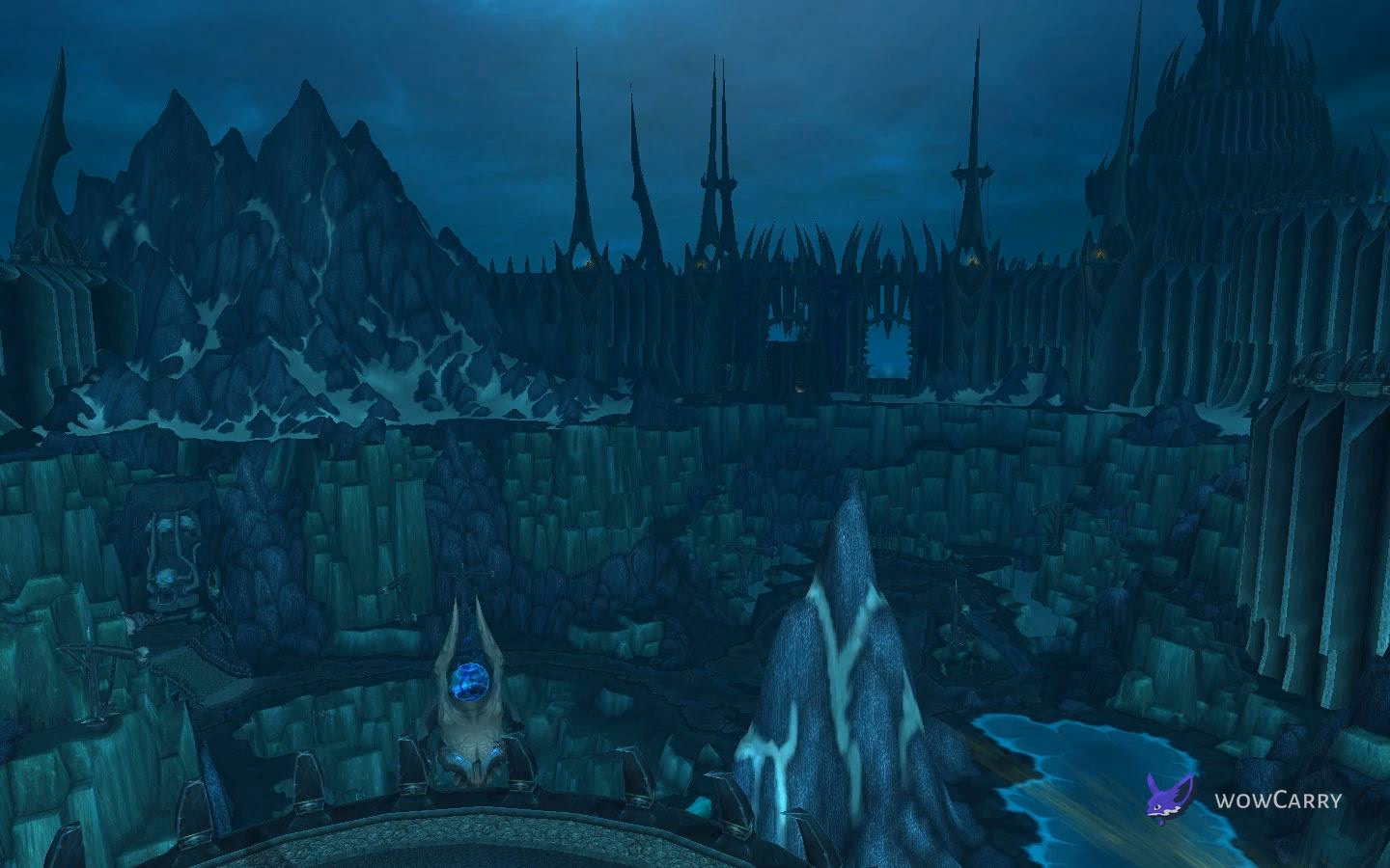 Open pit floor environment in Pit of Saron dungeon